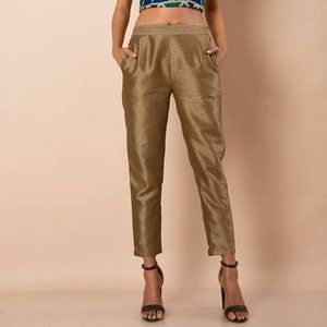 House of Indya Gold Poly Silk Fitted Pants (XS)
